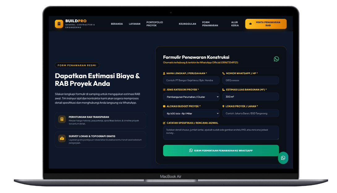 Kontraktor -Landing page